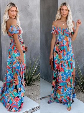 Vici Aakaa Collection Women’s Small Floral Maxi Summer Vacation Dress